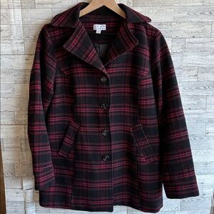 Plaid‎ Pea Coat women’s small Black Red Joan Rivers Jacket